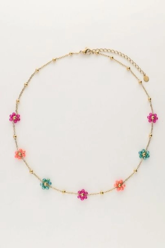 Collier à pois et fleurs colorées