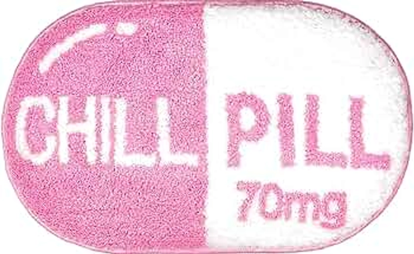 Cute Funny Chill Pill Bath Mat, Pink Bathroom Kitchen Cool Rug, Preppy Room Decor Rug, Bath Rugs,Small chill Pill Rugs,Trendy Rugs,Non Slip Washable Water Absorbent Microfiber