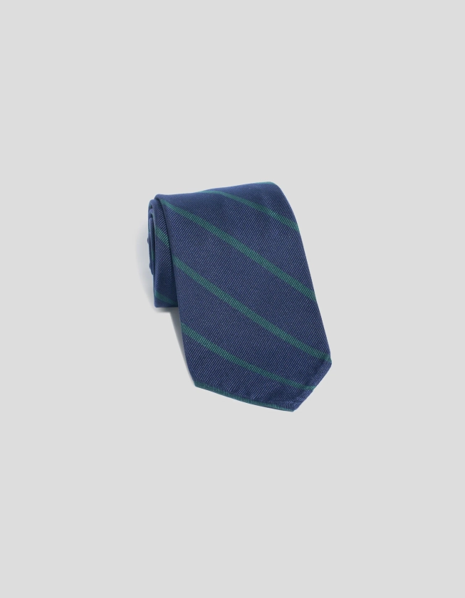 SINGLE BAR STRIPE UNLINED TIE  - NAVY/GREEN