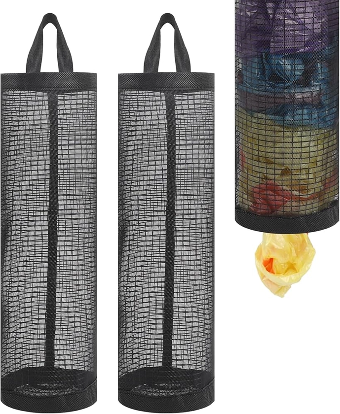 Amazon.com - 2Pack Plastic Bag Holder, Grocery Bag Holder for Plastic Bags Mesh Hanging Storage Dispenser Trash Bag Organizer Shopping Bag Holder for Plastic Bags