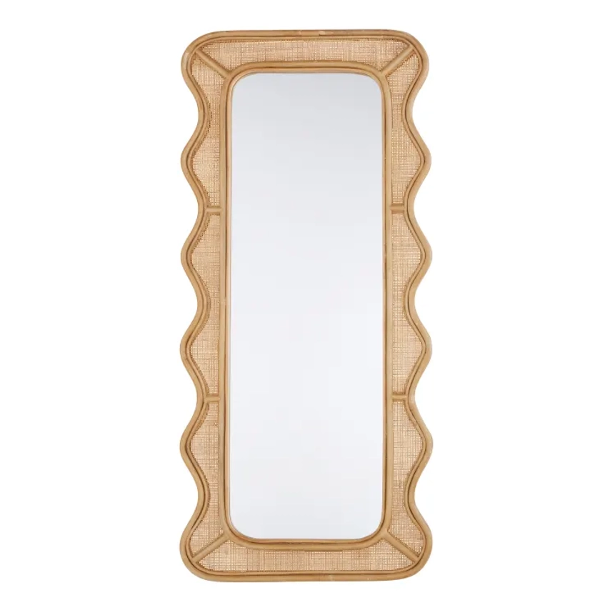 Grand miroir rectangulaire ondulé en rotin tressé 78x174