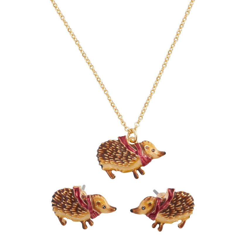 Fable England Cosy Hedgehog Charm Necklace & Stud Earrings Set by Fable England