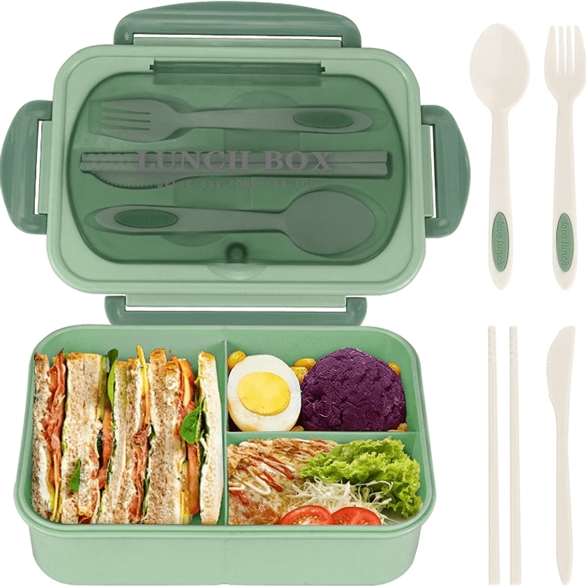 Boîte à Déjeuner avec Ustensiles : Boîte Bento Carré de 33,81 oz pour Four Micro-ondes Divisé pour Travailleurs de Bureau - Étanche, Lavable à la Main, Convenable pour le Retour à l&#39;École, Classe, Collège, Fournitures Scolaires, Organisateurs et Stockage de Cuisine