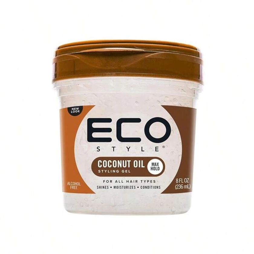 EcoStyle Coconut Oil Styling Hair Gel - Adds Luster And Moisturizes Hair - Weightless Styling And Superior Hold - Prevents Breakage And Split Ends - Promotes Scalp Health - Ideal For All Hair - 8 Oz