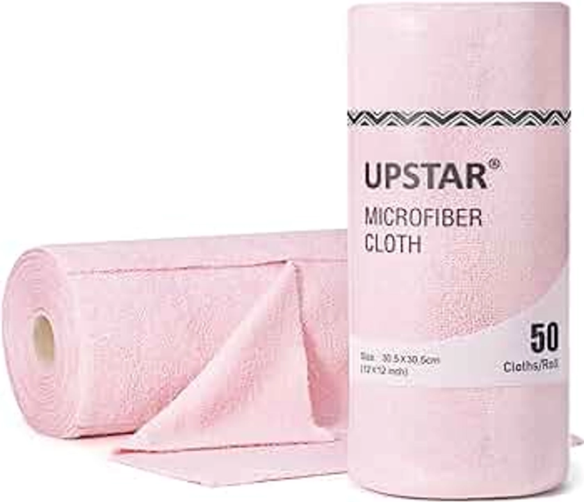 Microfiber Cleaning Cloth, Reusable Paper Towels Rolls, Dish Rags for Washing Dishes, Kitchen, Bathroom, Car, 12x12 inch, 50 Packs/Roll, Pink