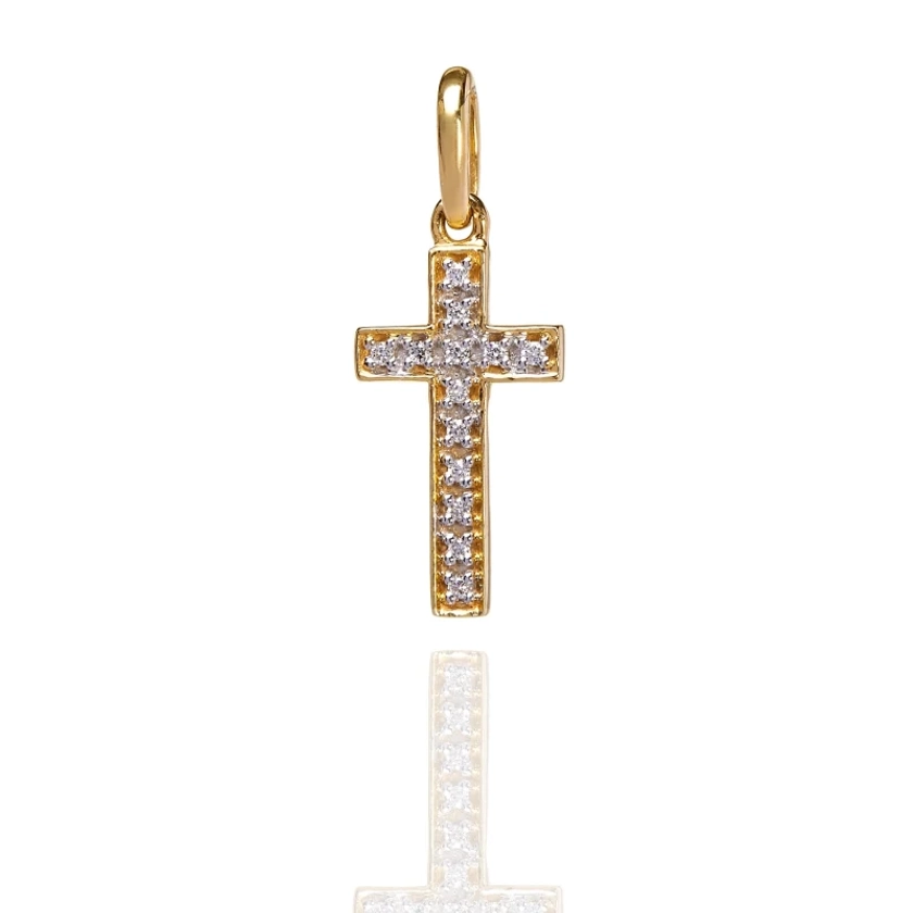 Diamond Studded My Cross Pendant Yellow Gold