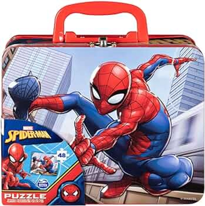 Marvel Spiderman Large Lunch Tin Box with 24pc Puzzle Inside