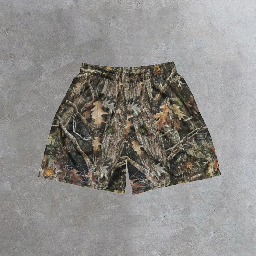 Vintage Stylish Camo Trunk Graphic Casual Street Mesh Shorts