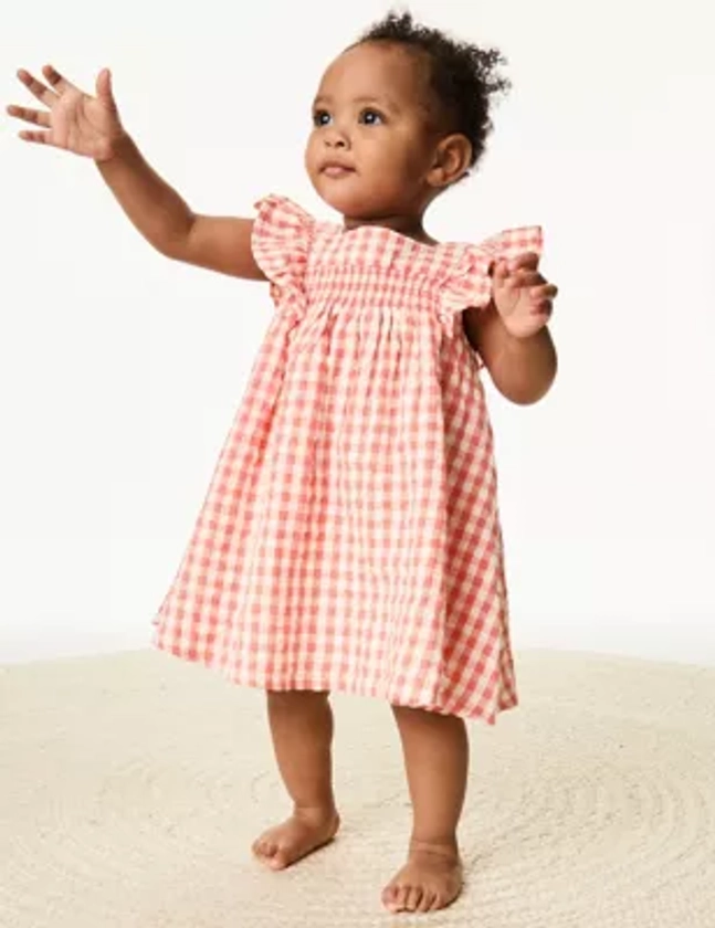 Pure Cotton Checked Dress (0-3 Yrs) | M&S Collection | M&S