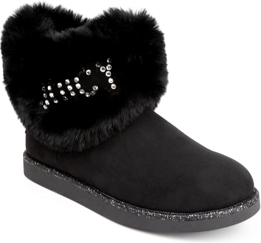 Juicy Couture Women's Slip On Winter Boots With Fold Over Fur Warm Winter Booties