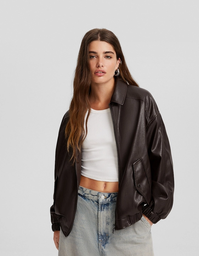 Faux leather dad fit jacket - Jackets - BSK Teen