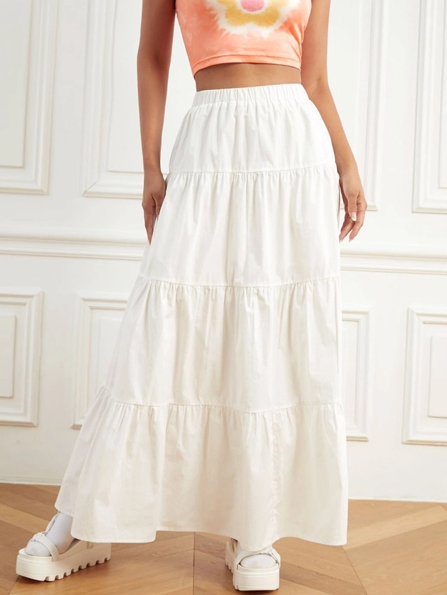 SHEIN EZwear Elastic Waist Ruffle Hem Skirt