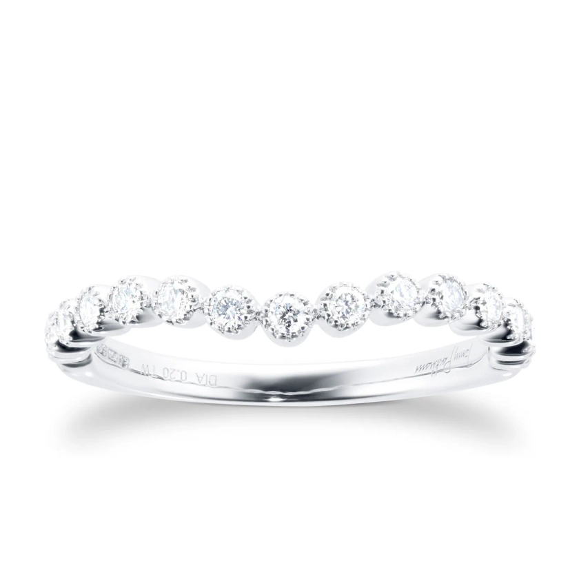 18ct White Gold 0.20cttw Bead Edge Band Ring - Ring Size P