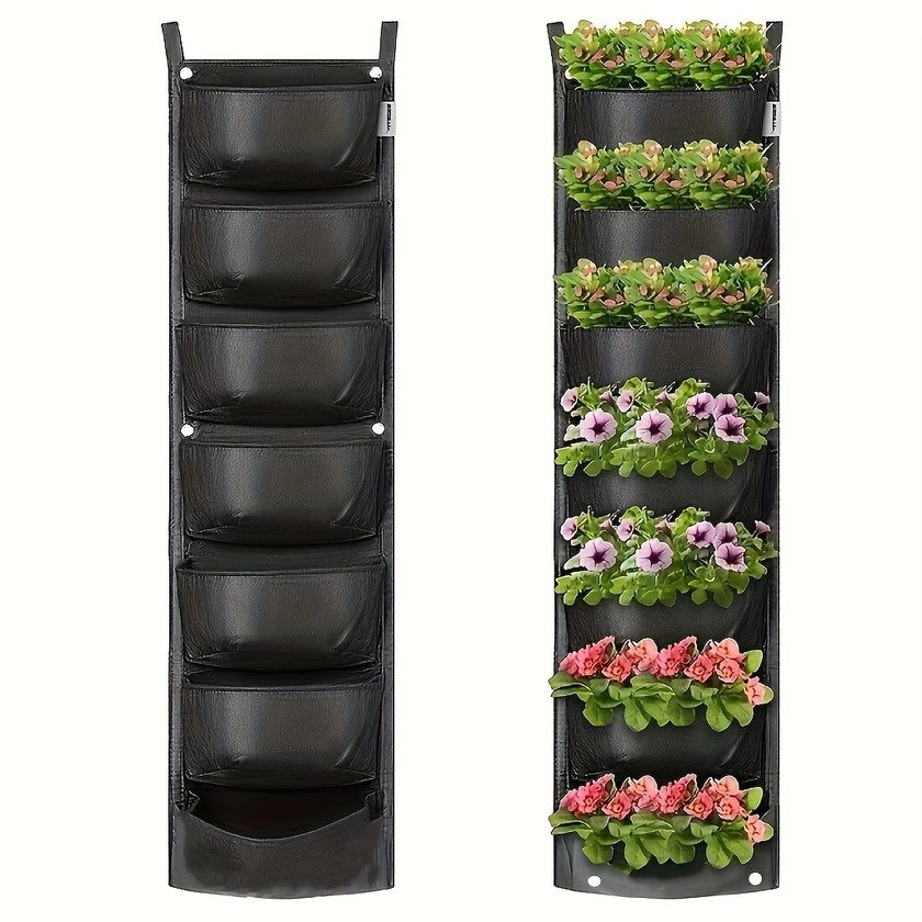 1 Pack, 7 Pockets Vertical Garden Wall Planter Perfect For Herbs, Succulent Plants, Flowers And More Waterproof Planter Bag For Home Decor, Patio, Balcony, Garden And Christmas Decor!