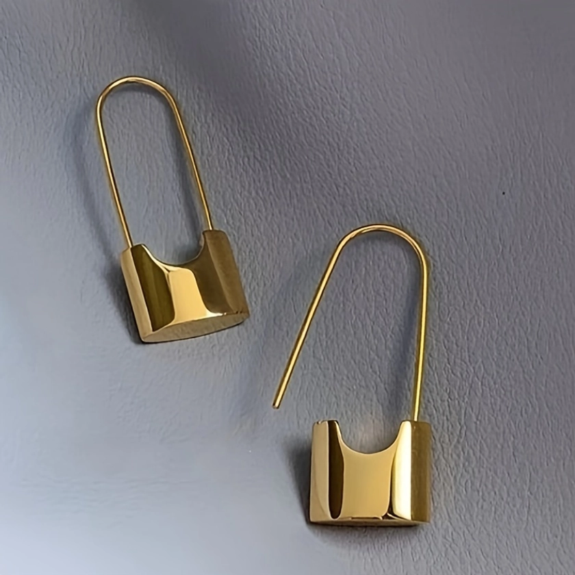Creative Glossy Lock Design Dangle Earrings Elegant Simple Style Copper Jewelry Creative Gift For Women