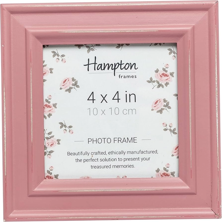 Hampton Frames PALOMA 4x4 (10x10cm) Pink Distressed Painted MDF Photo Picture Poster Frame PAL301944P