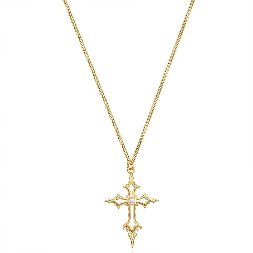 Fettero Cross Necklace for Women, 14K Gold Plated Chain Necklace Dainty Gold Cross Pendant Necklace Classic Necklaces for Gold Jewelry for Women