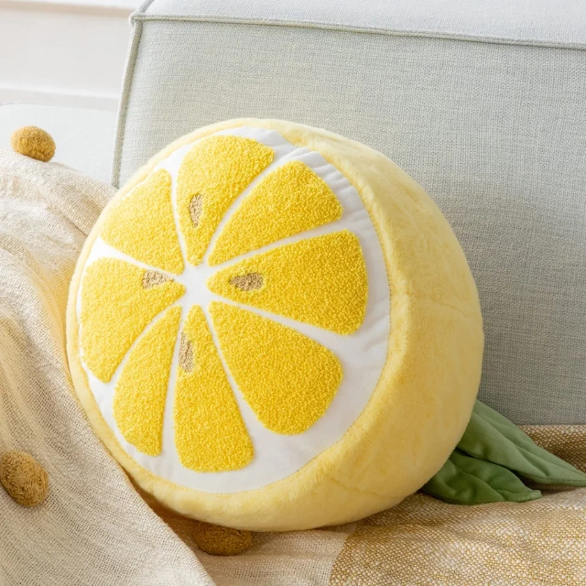 Phantoscope Lemon Shaped Throw Pillow, Fun Home Decor of Fruit Themed Shaped Cushions, Decorative Shaped Pillow for Couch Bed and Chair, Yellow, 10 x11.5 inches