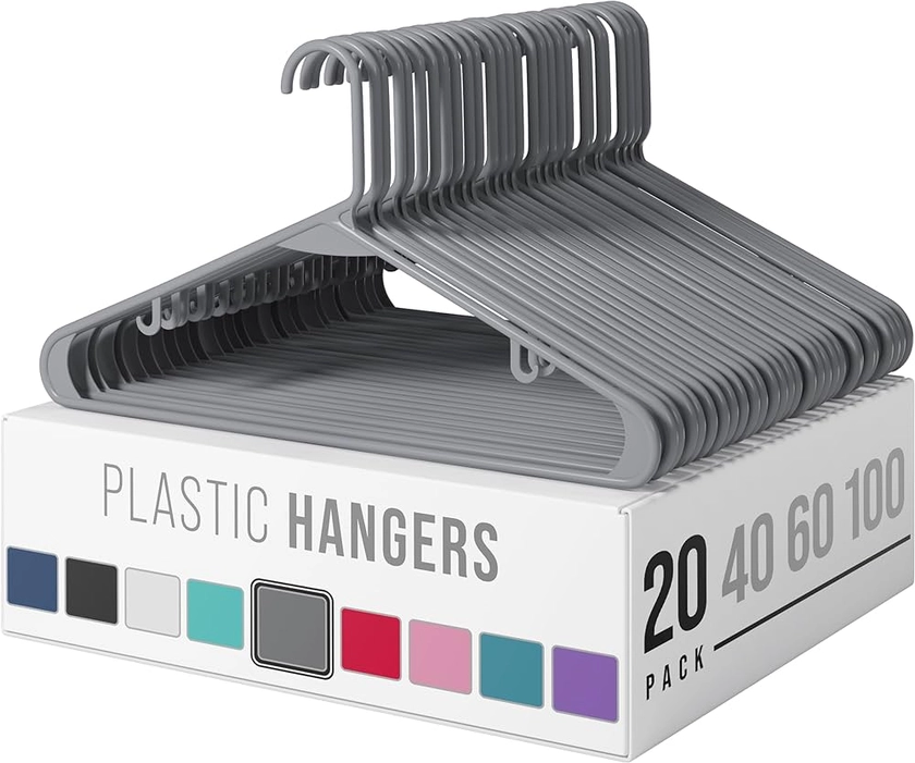 Amazon.com: Clothes Hangers Plastic 20 Pack - Grey Plastic Hangers - Makes The Perfect Coat Hanger and General Space Saving Clothes Hangers for Closet - Percheros Ganchos para Colgar Ropa Hangars : Home & Kitchen