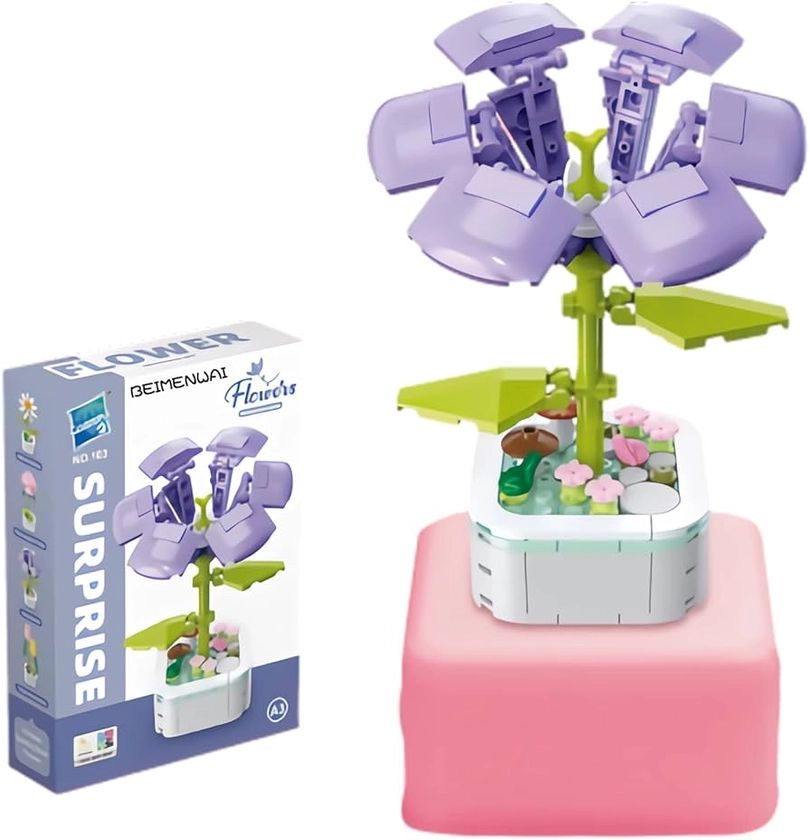 Building Block Flower, Flower Bouquet Building Sets, Flower Building Set, DIY Creative Potting Building Blocks Flowers, Artificial Flower Toy Gifts for Adults and Girls (Morning Glory)