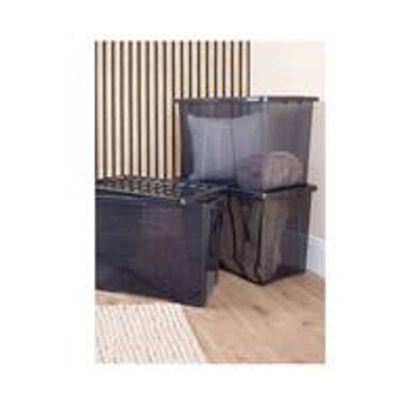 Set of 3 Plastic Storage Boxes in Black – 80-litre capacity