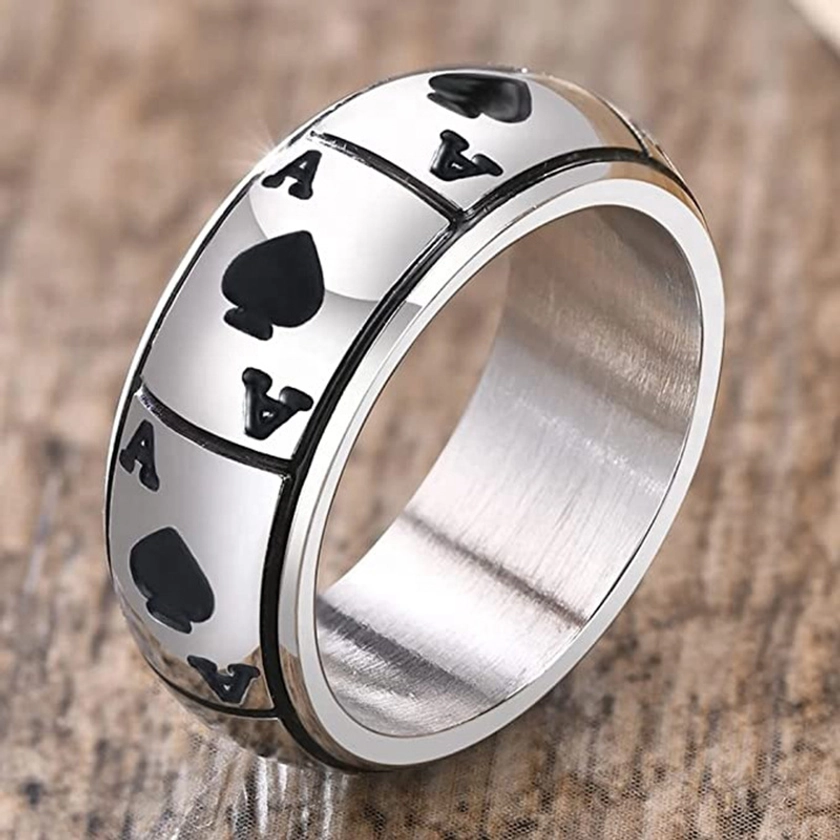 Lucky Ace Of Spades Stainless Steel Ring, Mirror Magic Playing Card Stainless Steel Ring For Men Women, Fashion Jewelry