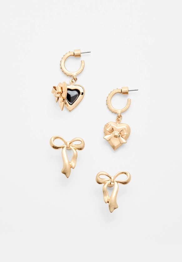 Lot de boucles d’oreilles avec nœud et cœur - Bijoux femme | Stradivarius France