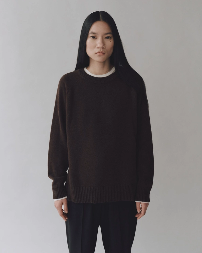 CASHMERE BLEND CREWNECK KNIT - BROWN — MIJEONG PARK - LA based womenswear label