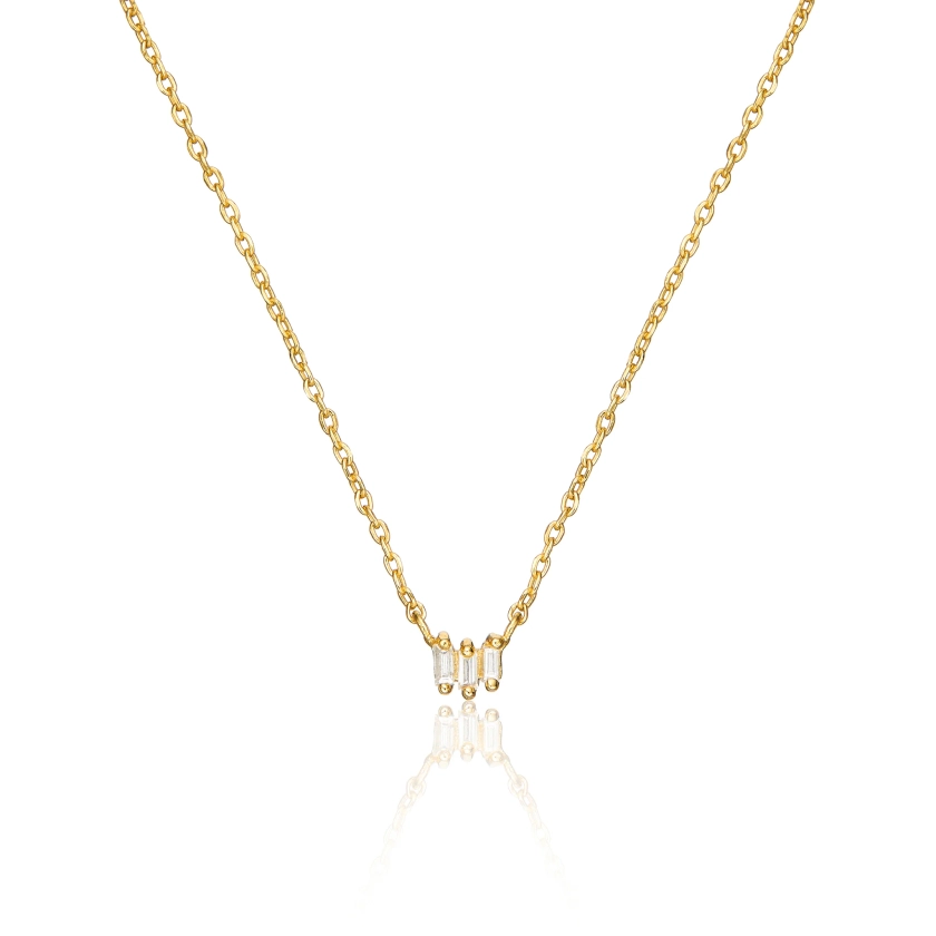 Gold Triple Baguette Diamond Necklace