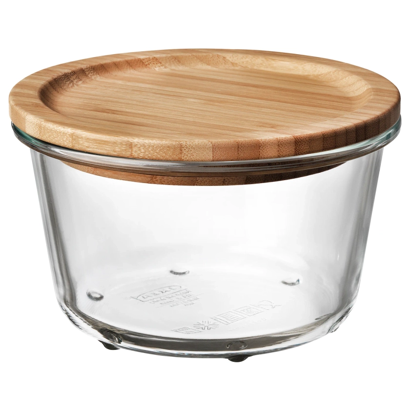 IKEA 365+ Food container with lid, round glass/bamboo, 20 oz - IKEA