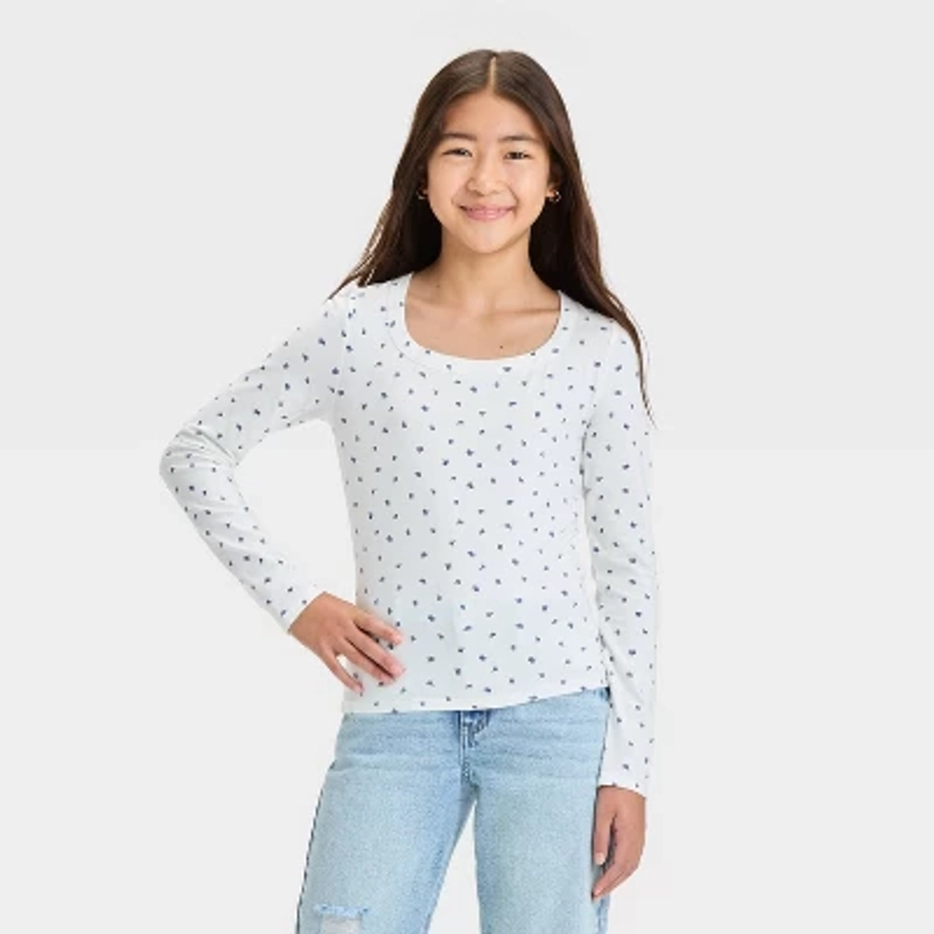 Girls' Long Sleeve Scoop Neck Shirt - art class™ White M