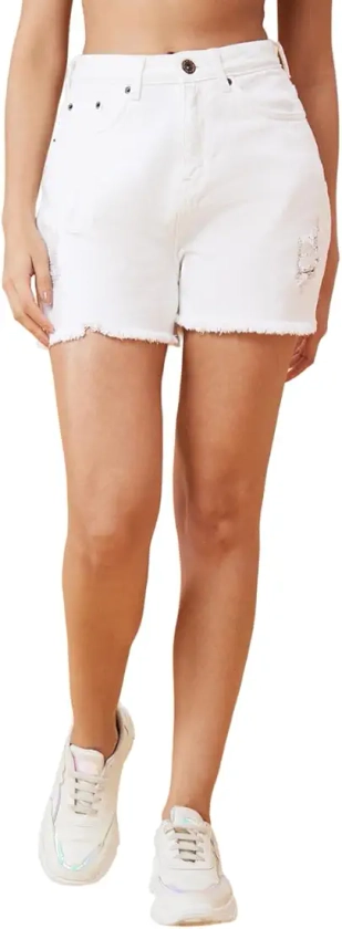 Globus Women White Regular Fit Denim Shorts-3633776004 : Amazon.in: Fashion