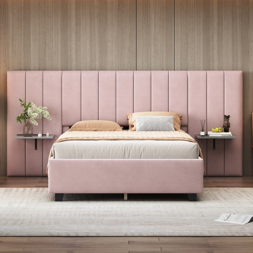 Modern Upholstered Platform Bed with Big Headboard - Bed Bath & Beyond - 40568252