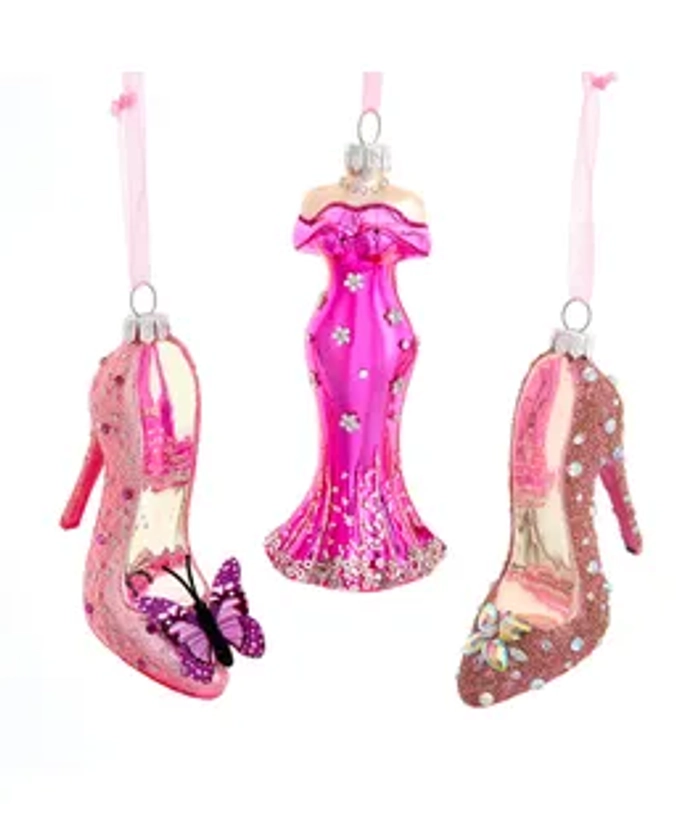 Glass Dress & Shoes Ornaments, 3 Assorted