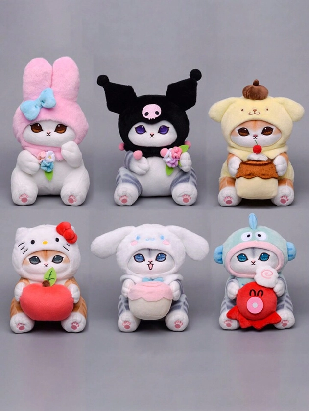 Llavero de peluche de personajes de colaboración Sanrio con tiburón, gato, pez payaso, Kuromi, Melody, Keroppi como regalo