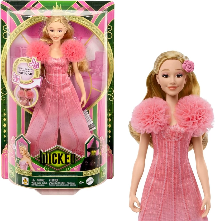 Mattel Wicked Poupée Glinda chantante articulée avec habillages et accessoires amovibles tirés du film, chante « Popular », HYM41