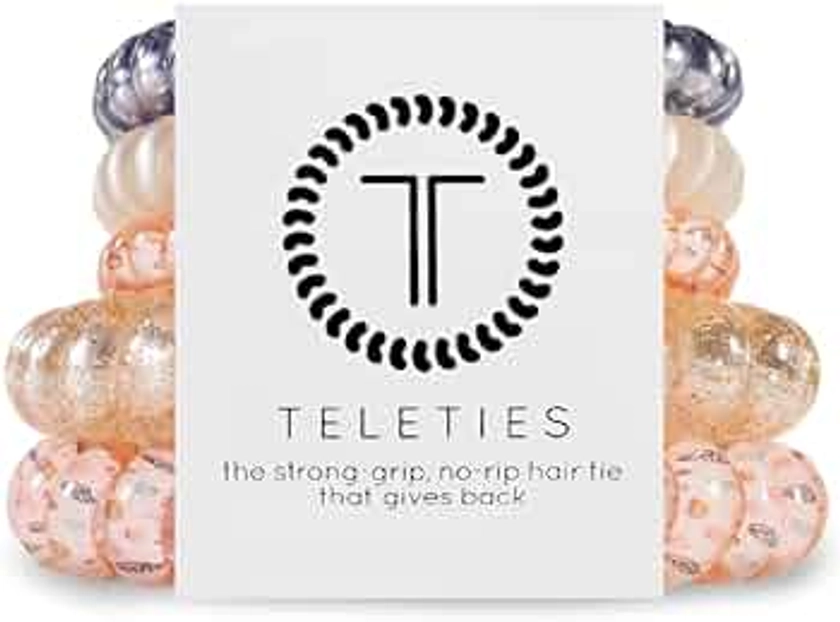 TELETIES - Mix Spiral Hair Coils - Summer Collection - Ponytail Holder Hair Ties for Women - Phone Cord Hair Ties - Strong Grip, No Rip, Water Resistant, No Crease - 5 pack - Treasure Hunt