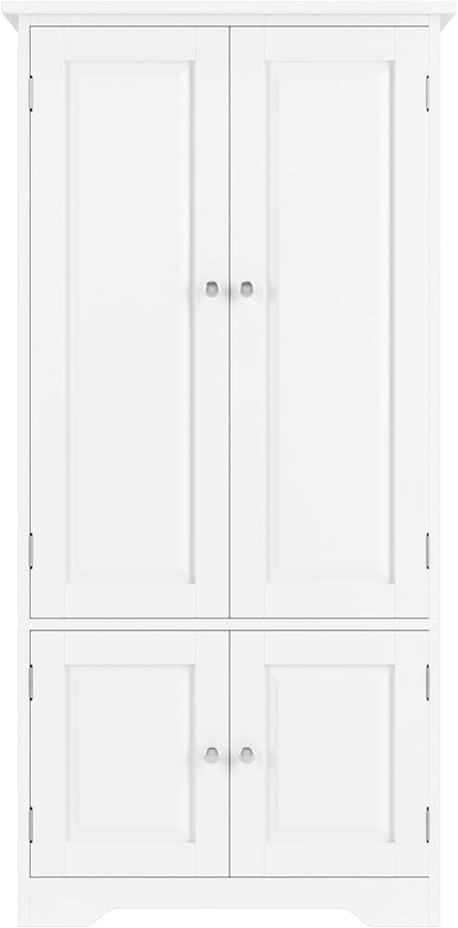 FOREHILL Tall Storage Cabinet Kitchen Cupboard Sideboard Pantry Cupboard with 4 Doors Adjustable Shelves White 58.2x31.5x123cm