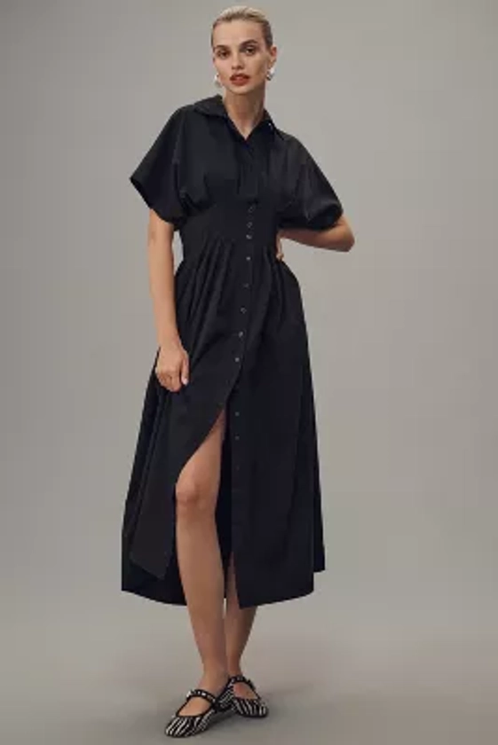 The Tobie Button-Front Pleated Shirt Dress by Exquise