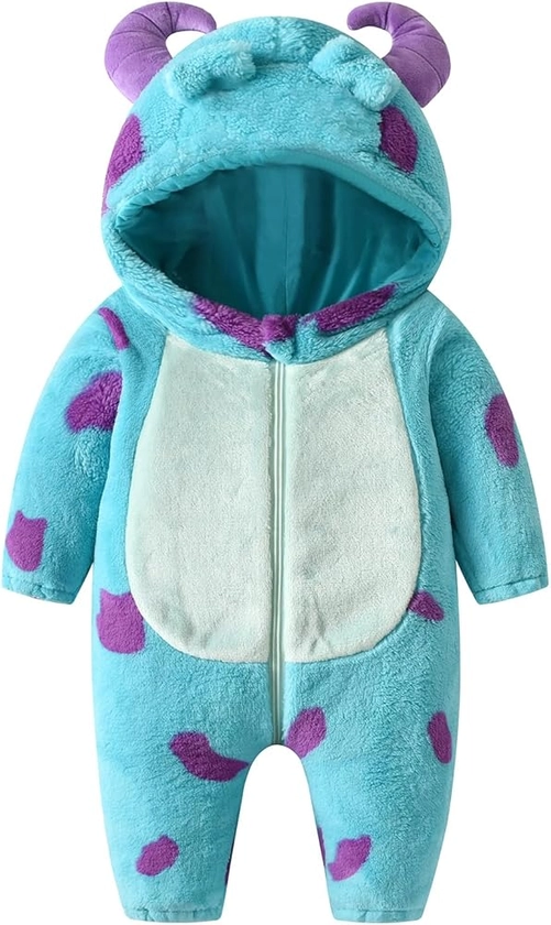 Carolilly Combinaison Monstre Bébé avec Capuche en Velours Chaud pour Hiver, Jumpsuit Déguisement Enfant Bébé Chic Mignon (6 Mois à 5 Ans)