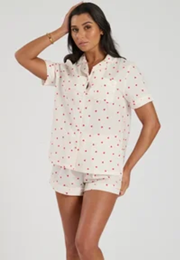 Loungeable PRINTED DOBBY SHORT SLEEVE SET - Bas de pyjama - white/écru - ZALANDO.FR