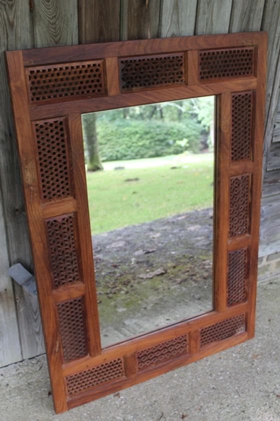 Hand Carved Indian Rosewood Mirror | Vinterior