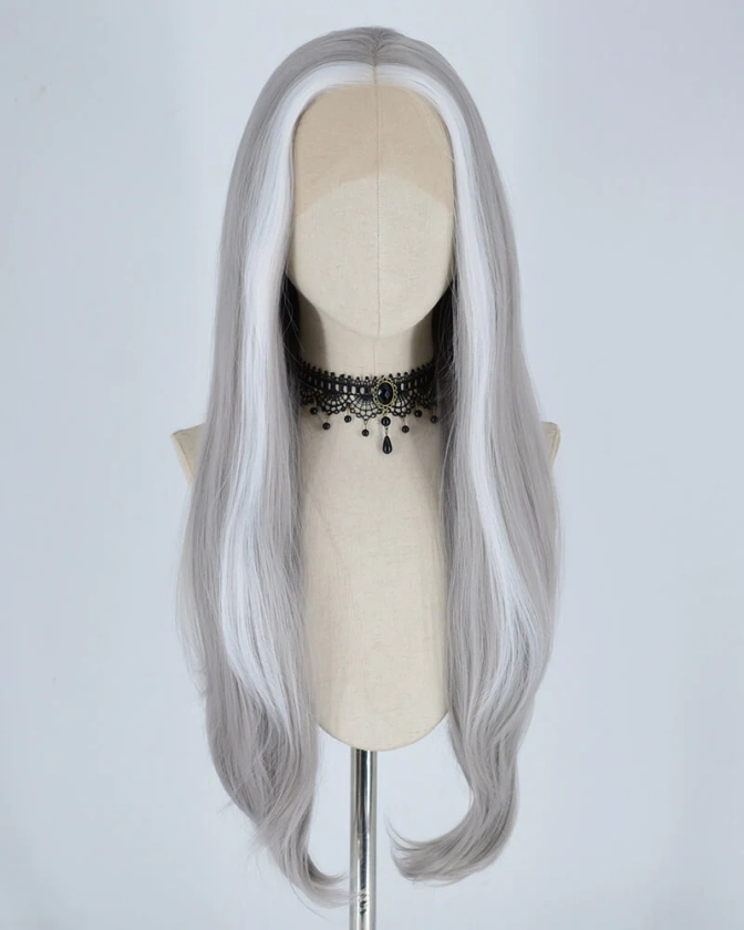 White Streaked Grey Synthetic Lace Front Wig WW306 – Weekendwigs