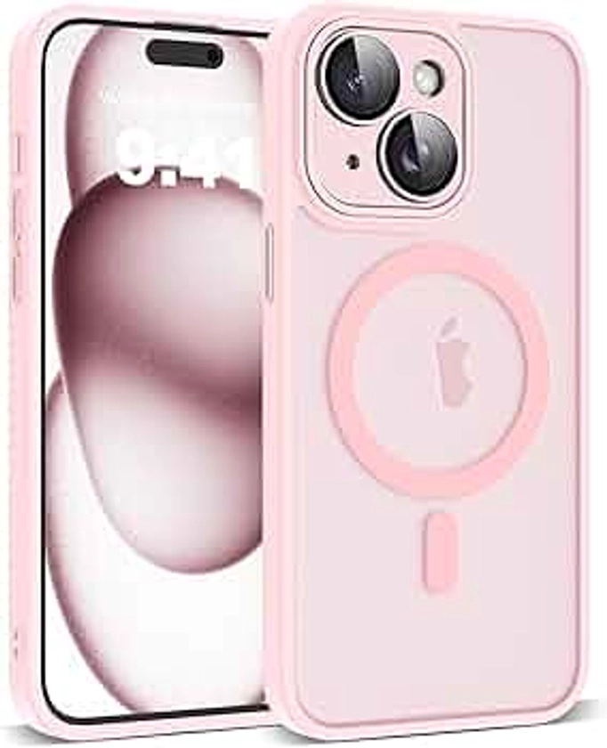 Compatible with iPhone 15 Case Translucent Magnetic iPhone 15 Phone Case 6.1" [Compatible with Mag-Safe][Great Grip Feeling][Full Camera Protection], Pink