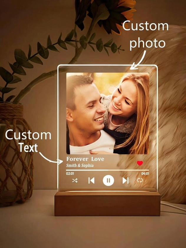 Customized Photo Acrylic LED Night Light With Printed Photo, Customized Song Name, Suitable For Friend, Family, Anniversary, Christmas Gift, Home Decor, Various Anniversary Gifts 1pc Multi-Functional, Ornamental,Reusable Exquisite,Stylish,High-Quality,Colorful,Modern Custom,Personalized,Unique Ideal Gifts