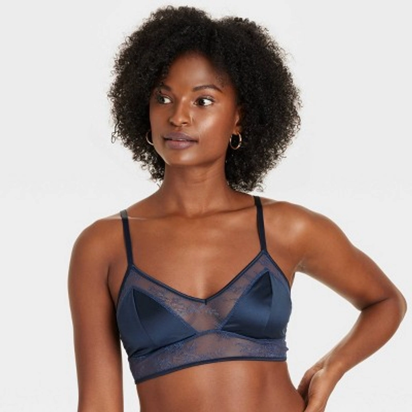 Women's Satin and Lace Longline Bralette - Auden™ Smart Blue M