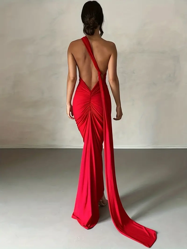 One Shoulder Backless Ring Dress Elegant Floor Length - Temu Australia