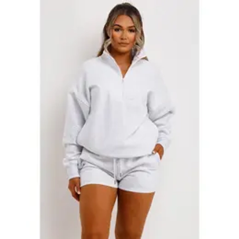 Half Zip Sweatshirt And Shorts Tracksuit Grey Marl