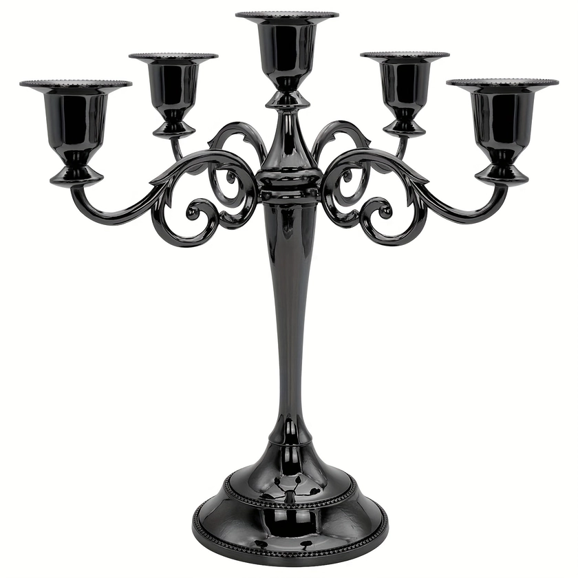 1pc Vintage Five-Headed Black Candlestick - Perfect For Weddings, Church, Halloween, Christmas, Formal Events, Home Decor, And Restaurant Dining Table Decoration