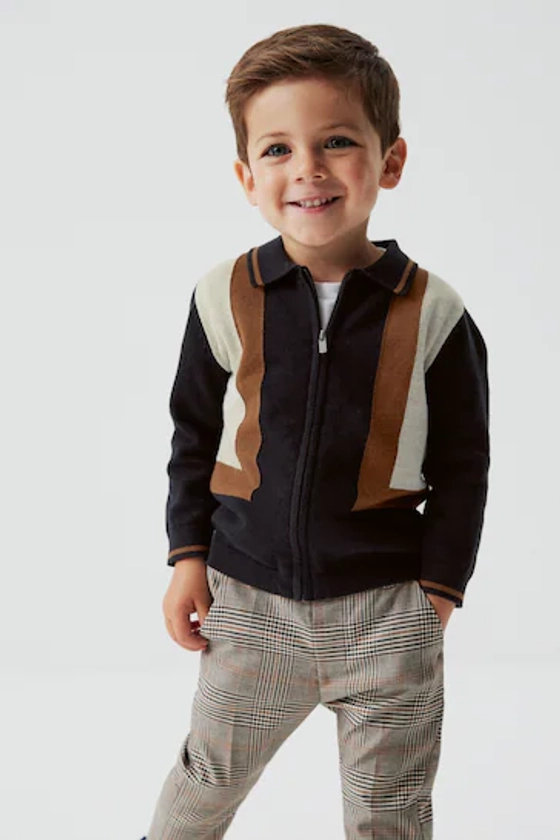 Buy Black/Tan Brown Colourblock Long Sleeve Patterned Knit Polo Shirt (3mths-7yrs) from the Next UK online shop